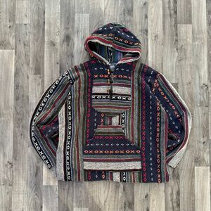 Striped colorful woven Mexican Baja hoodie